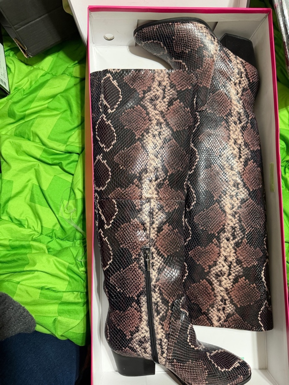 Vince Camuto Brown Snake-Print Over-The-Knee Boots